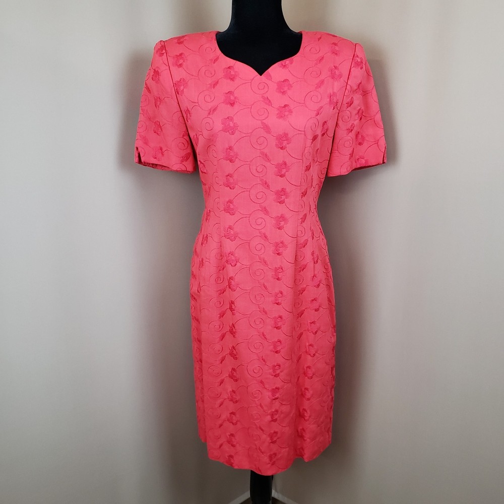 Oberon Dress 6 Embroidered Linen Blend Sheath Poppy Red Short Sleeve Knee Length