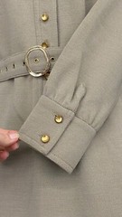 Vintage 1970s drab green mini dress long sleeve taupe neutral rivets fall winter
