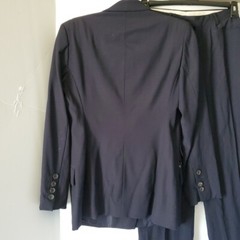 Vtg GUCCI Dark Blue Lana Vergine Fleece Wool Pantsuit Wm Sz 44 Tailored DAMAGED