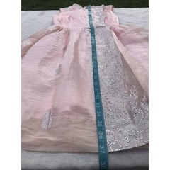 Vtg 80s Pink Silver Floral Empire Layered Taffeta Women’s XS S O USA Short Dress