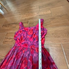 Vintage 1950s Red Pink Floral Fit & Flare Cocktail Dress S Retro Pinup Romanric