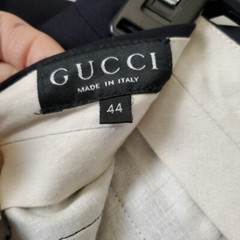 Vtg GUCCI Dark Blue Lana Vergine Fleece Wool Pantsuit Wm Sz 44 Tailored DAMAGED