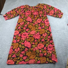 Vintage Lounge Abouts Dress Womens Red Floral Pique Corduroy At Ease Casual