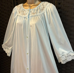 Vintage GILEAD DRESSING ROBE Medium POWDER BLUE Sheer Nylon Midi LACE Babydoll
