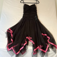 Vtg Kiki Dress Women’s Large Black Pink Satin Fairy Whimsigoth Ruching Y2K USA