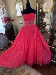 Formal 50s Movie Star Long Evening Gown Beaded Midriff Tulle Taffeta Petticoat
