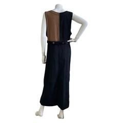 Vintage Nina Piccalino Dress 80s brown black leaf print maxi faux suede Size XL