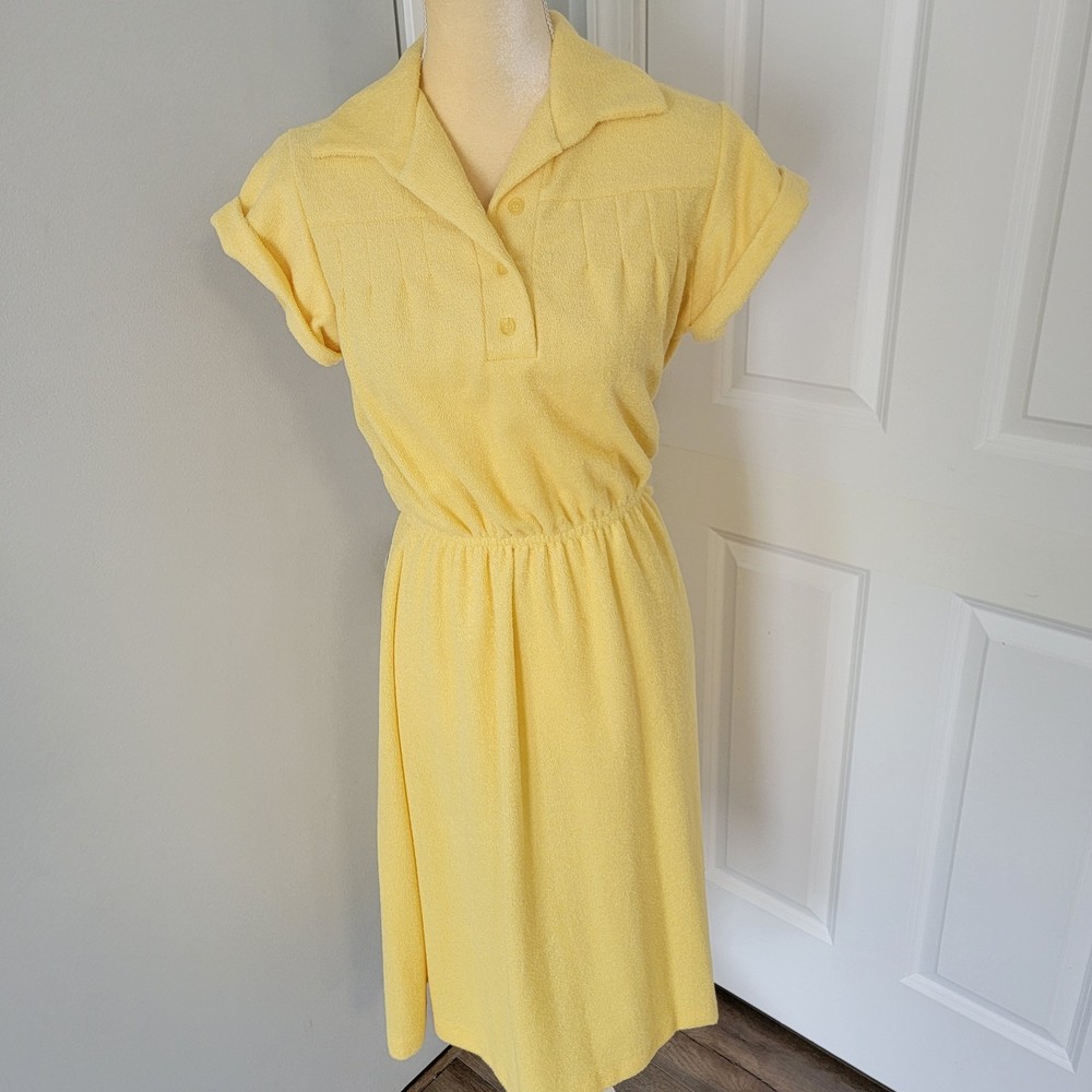 Vtg 70’s JCPenney Dress Yellow Terry Cloth Knit House Lounge Size Approx MEDIUM