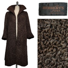 Vtg HERBERT’S FURS SF Genuine Persian Lamb Karakul Fur Chocolate Brown Coat M/L