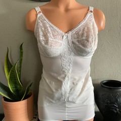 Vintage All in One Girdle ShapeWear White Stretch Bodysuit Wire Free Girdle 38C