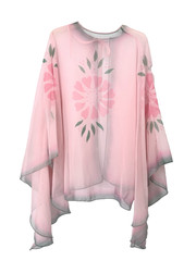 VTG 1970s Flapper Pink Hippie Fairy Sheer Fluted Kimono Sleeves Top Wrap Shrug
