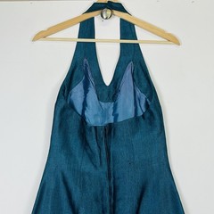 Plan Guadalajara Halter Maxi Dress Womens Small Teal Vintage Boho Artisan Mexico