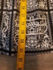 VTG 50s Black White Folk Art Print Midi Skirt XXS? 22″W 31.5″L MCM Pinup FLAWS