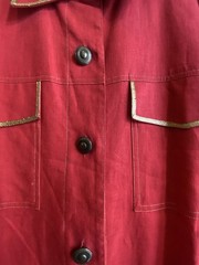 David Warren_Saks Fifth Avenue_Vintage Red Shirt Dress Gold Metallic Trim, Sz 16