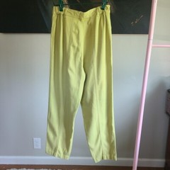 Vtg 90s Lime Green Pants, Caché, Cotton, Acetate, 26″ – 30″ Waist