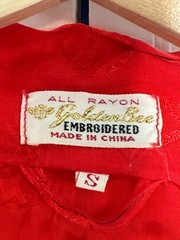 Vintage 60s Golden Bee Red Dragon Kimono Robe Rayon Hand Embroidered Dragon Smal