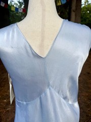 1930s Powder Blue Silk Satin Slip Dress | Embroidered Illusion Mesh Bodice |L