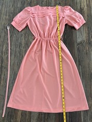 Vtg Doo-Dads Secretary Dress 7/8 Peach Semi-Sheer Elastic Waist w/Belt Cottage