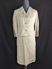 Vintage 1960s Womens Dress Skirt Suit Set Size 4 Fitted Jacket Blazer Ivory