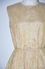 60s Vintage Anne Fogarty Gold Lame Floral Jacquard Babydoll Party Dress Women M
