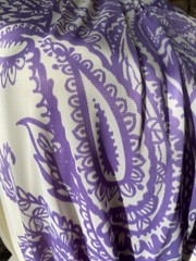 Vintage 1960s Sacony ivory dress with purple paisley mod summer polyester retro