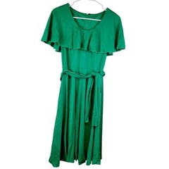 Vintage 70s Green Tiered Midi Dress Women Small 4 6 Fit Flare Formal Party Dress