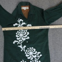 Alfred Shaheen Dress Est ~ 14 (L) Green VTG 60s 70s Floral Print SHEER SLEEVE