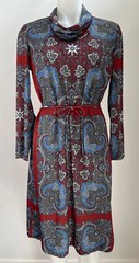 VTG 70s Knit Jersey Neck Dress Paisley Cowl Neck Polyester Andrea Gayle SZ M
