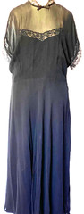 VTG 50s Black Chiffon Mid-Length Dress W/Taffeta Slip Lace See-through SZ M