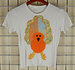 Vintage T-Shirt S/M 90s OOAK Hand Made 3 Layered Colorful Turkey Applique Cotton