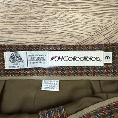 JH Collectibles Vintage 100% Wool Plaid Button Front Midi Skirt Brown Size 8