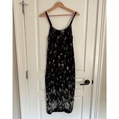 Vintage Y2K Dark Floral Slip Dress Black Gray Grunge 90s Whimsigoth Fairy Size 2