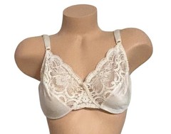 OLGA Cream Shiny Sheer Lace Nylon Bra Womens 36D