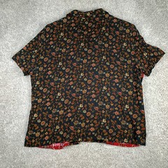 Vtg 90s Koret Patchwork Button Up Shirt Large Rayon Paisley Floral Shoulder Pads