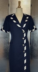 Sandra Ow-wing For N.R.1 Vintage Navy Blue & White Button Down Dress