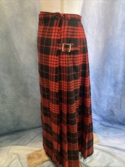 VTG 1980s Fletcher Jones Wool Kilt Skirt Red Tartan Plaid Pleated Maxi Wrap XS