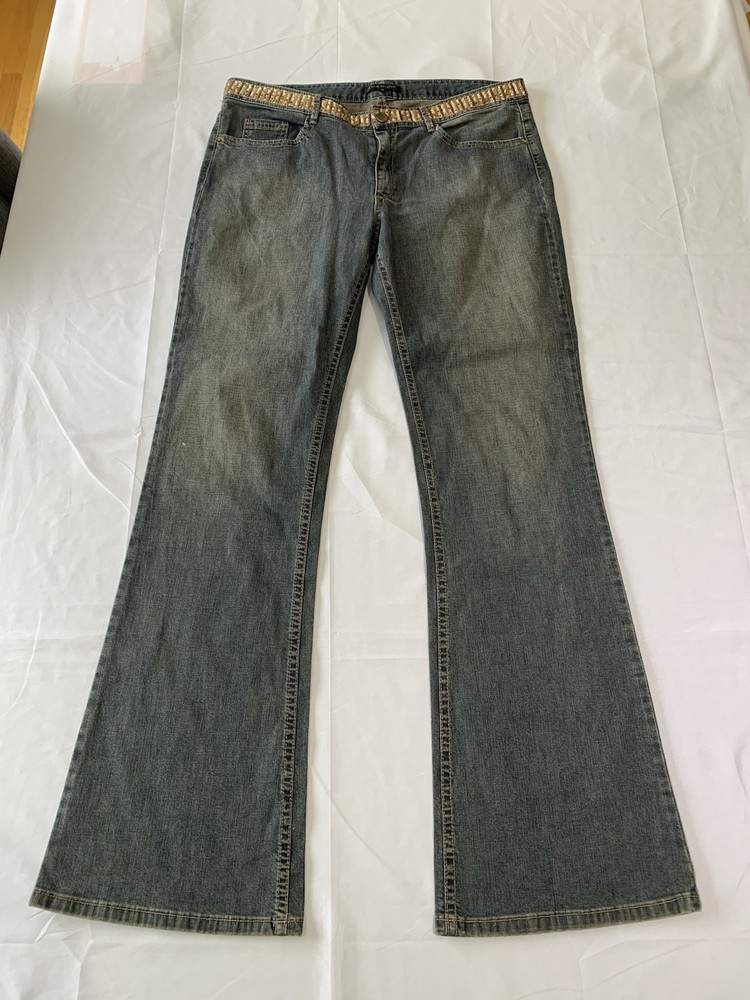 David Meister Womens Vintage Bell Bottom Jeans Size 14 34” Sequined Waist