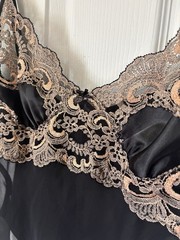 VTG Satin Babydoll Camisole Black Rose Gold Sheer Lace Sexy Whimsygoth 90s Retro