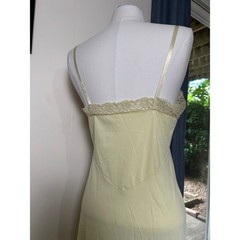 Vintage Van Raalte Yellow Lace Trim Full Slip Dress 32 Made in USA Nylon Retro