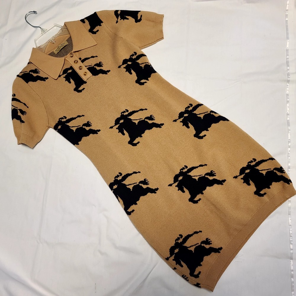 Burberry London England Equestrian Knight Logo Dress 100% Cotton Soft Small