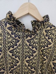 Vintage Gold Floral Brocade Empire Waist Long Dress Blue Purple 32″ Chest Sz S