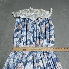 Vintage 70s Montgomery Ward Dress Womens 14 Blue Floral Lace Collared Sleeveless