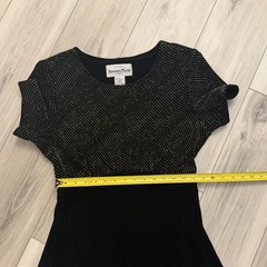Vintage Another Thyme Black Velvet Maxi Dress Size 14 Gold Glitter Dots Tie Back
