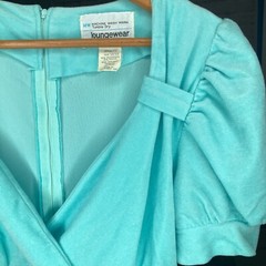 Vintage 70s JCPenney Loungewear Size 13 14 Blue Babydoll Velour House Maxi Dress