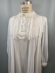 Vintage Robe Nightgown SIZE SMALL blue long ruffle lace CHARACTER 60s 70s