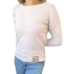 CHANEL Vintage 01A CC Mark Logo Long Sleeve Sweater Top #38 Pink Cashmere Knit