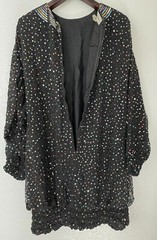 VTG 1980s SAKS FIFTH AVENUE Silk Blouson DRESS SEQUINS Beads Rouched Cuffs