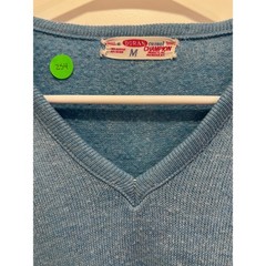 Vintage Champion Doran Casual V-Neck Sweater Blue Acrylic Rayon Knit Mens Medium