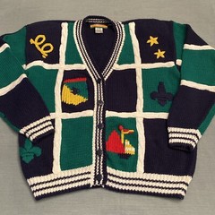 Vintage Color Block Knit Sweater Nautical Women’s Size Large 90’s Cardigan Retro
