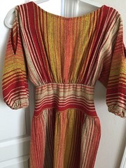 Rare Vintage 1970s Rikma Folk Striped Max Dress Rainbow Stripe Hippie Sm/Med